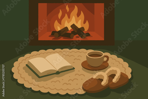 Red organic warm no tones vector muted wool cozy fireside green icon