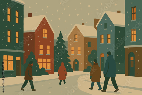 Flat grain snowy dusty winter letters cozy bubbles people no avenue icon