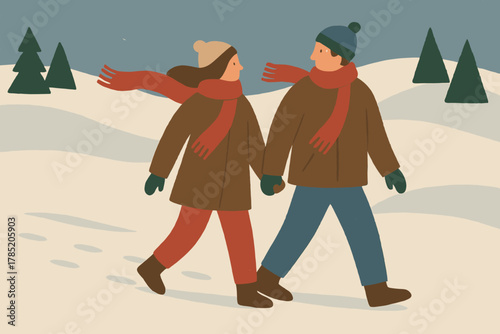 No white serenity flat vector brown captions icon stroll winter red illustration