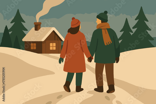 Vector icon punctuation letters stroll snowy handmade illustration geometric no speech cabin