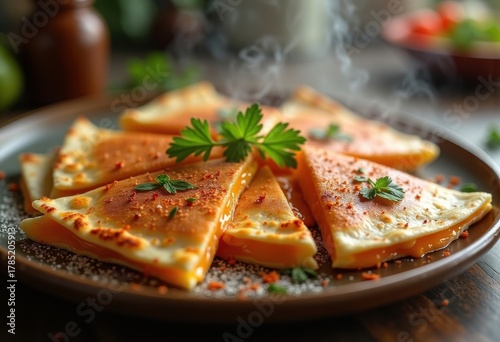 Melted Cheese Tortilla Excellent Combination Spicy Delicacy Zesty Quesadilla Burst