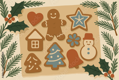 Christmas delight style taupe cookie texture labels letters red icon vector negative