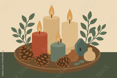 Green no icon typography numbers handmade tray arrangement winter emojis any candle