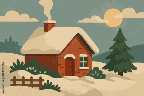 Cyrillic icon style winter breaking blanketed covered cozy vector handmade shrubs no