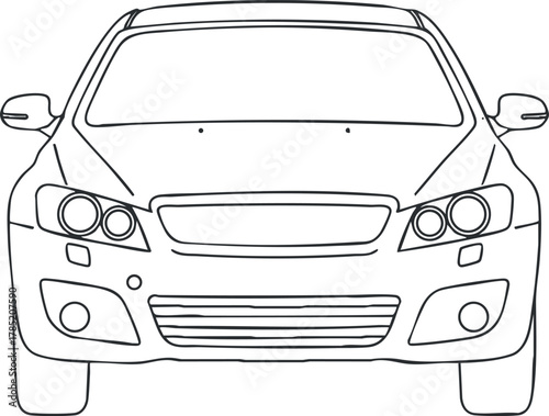 Outline vector illustration of a modern car from the front view, suitable for automotive design and branding projects
