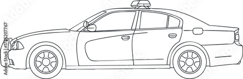 Outline vector illustration of a police car designed for law enforcement and emergency response contexts