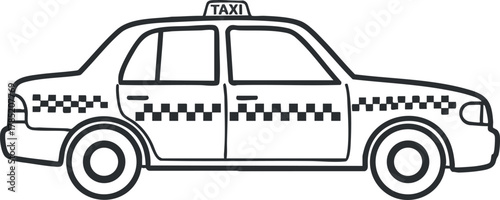 Outline vector illustration of a taxi cab featuring a checkered pattern, ideal for transportation-related designs and icons