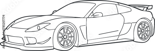 Outline vector illustration of a sports car featuring a sleek design and modern styling for automotive projects.