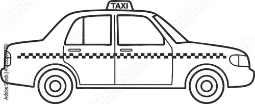 Outline vector illustration of a taxi cab with a checkered pattern, ideal for transportation and urban travel designs