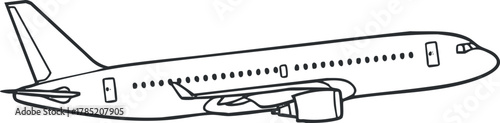 Outline vector illustration of a modern airplane design for travel and aviation projects