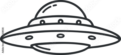 Outline vector illustration of a UFO flying saucer, perfect for science fiction themes and design projects.