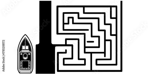Vessel Route Diversion Maze Minimalist Flat Vector Icon