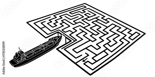 Vessel Route Diversion Maze Minimalist Flat Vector Icon