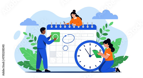 Team planning and scheduling tasks to meet deadlines and goals.