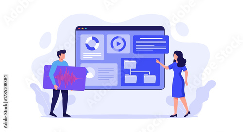 Teamwork collaboration on software development and interface design.