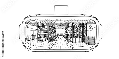 VR Headset Warehouse Layout Minimalist Line Art Vector