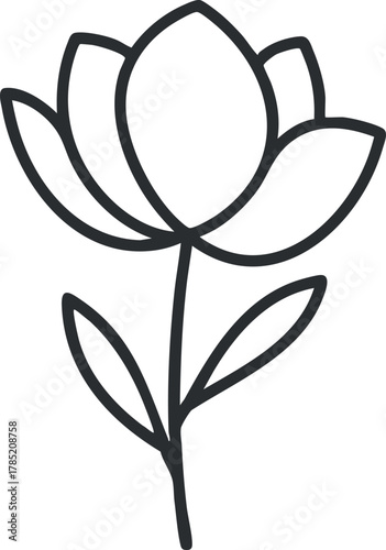 Stylized line art vector illustration of a floral design featuring elegant flowers and leaves, ideal for branding and decorative applications
