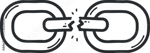 Minimalist outline vector illustration of a broken chain link symbolizing disconnection and failure in digital communication or networking.