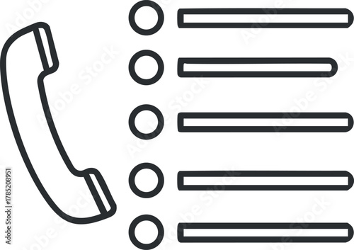 Outline vector illustration of a telephone and a contact list for communication and organizational design projects
