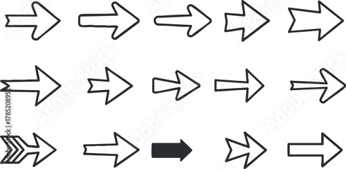 Collection of minimalist vector arrows in various styles, ideal for navigation design and user interface projects