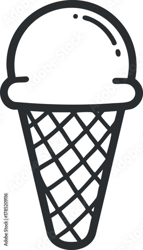 Outline vector illustration of an ice cream cone, perfect for summer-themed designs, menus, or food-related projects