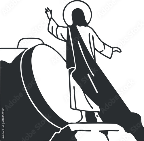 Silhouette vector illustration of Jesus Christ with a halo, symbolizing resurrection and hope for religious and spiritual designs