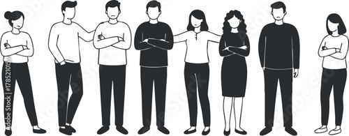 Diverse group of silhouette vector illustrations showcasing various standing poses and expressions for teamwork and community themes