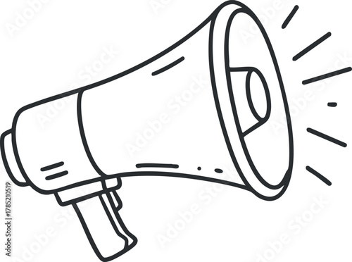 Line art vector illustration of a megaphone for communication and announcement purposes in marketing and public speaking contexts