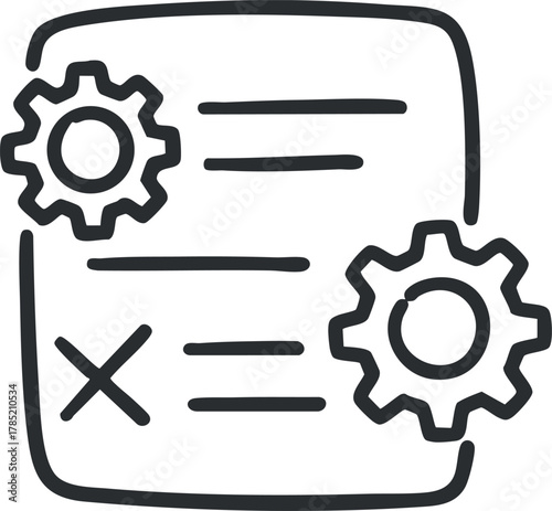 Hand-drawn style vector illustration of settings configuration with gears and options checklist for technology and design applications