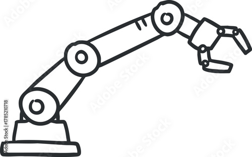 Outline vector illustration of a robotic arm for industrial automation and engineering concepts.