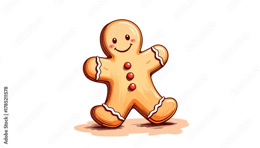 Obraz premium Joyful hand-drawn gingerbread man, Christmas sweet treat, isolated on transparent background with copy space