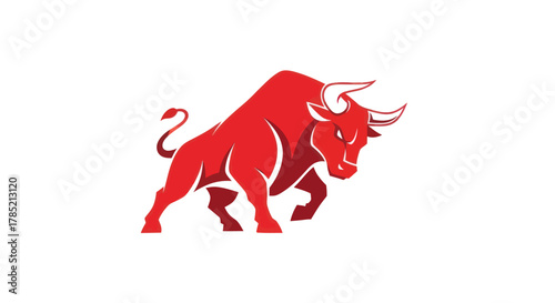 Bold red bull silhouette on white background financial concept