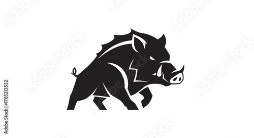 Bold silhouette of a wild boar in dynamic pose isolated on white background