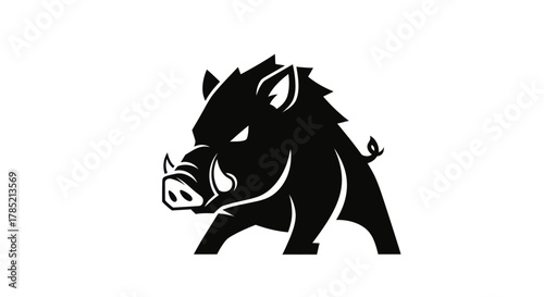 Bold silhouette of a wild boar on a white background vector illustration