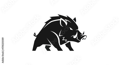 Bold silhouette of a wild boar strong animal icon on white background