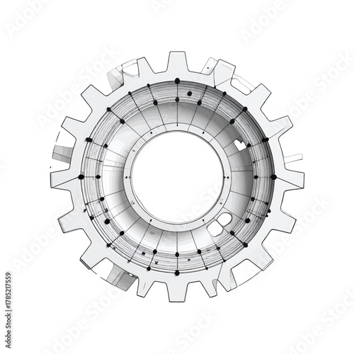 Gear Illustration with Intricate Mesh on White Background Technical Design