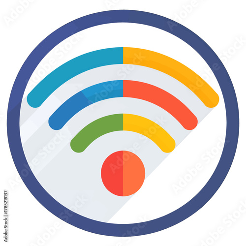 Flat Design Wireless Icon with Colorful Arcs and Circular Border on White Background for Technology and Connectivity