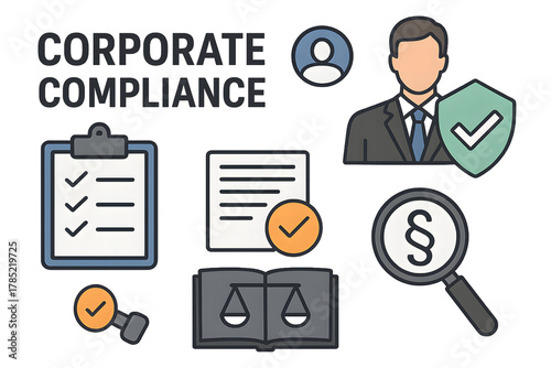 Corporate Compliance concept with various related icons.