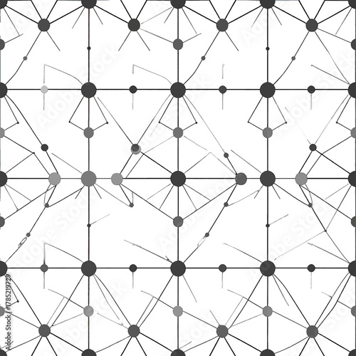 Grayscale Geometric Pattern with Lines and Dots on White Background