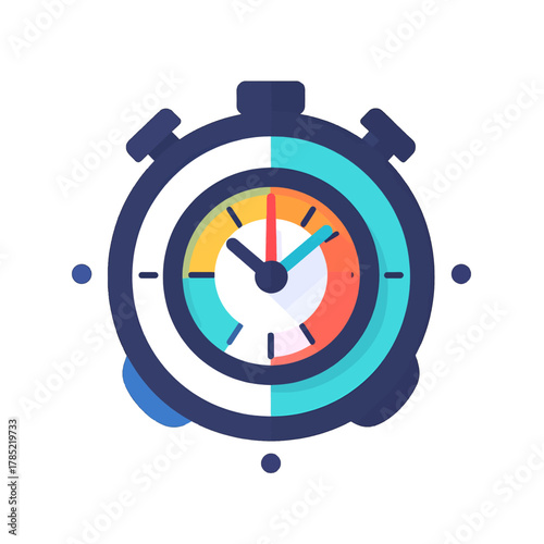 Clock Graphic Icon with Colorful Divided Face and Bold Dark Blue Outline