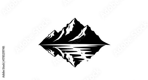 Mountain range reflection in calm water minimalist black and white design
