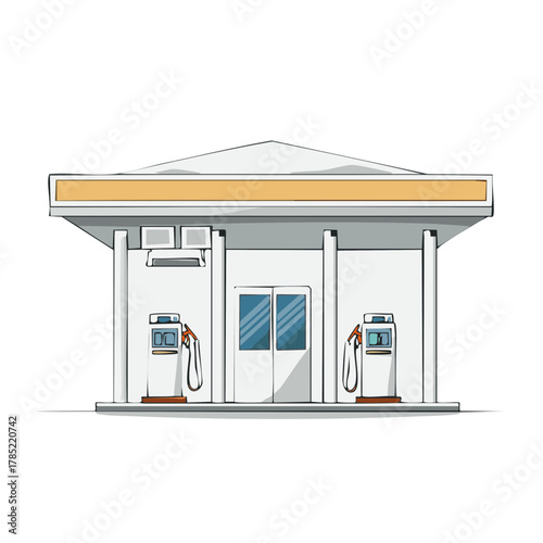 Gas Station Illustration with Pumps and Minimalist Design for Energy and Automotive Needs