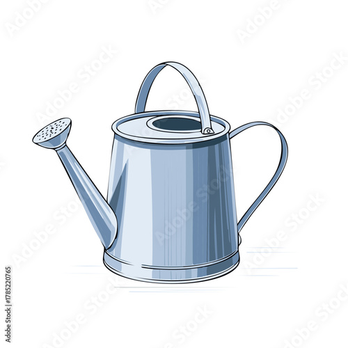 Illustration of a metal watering can, gardening tool, vector design isolated on white background.