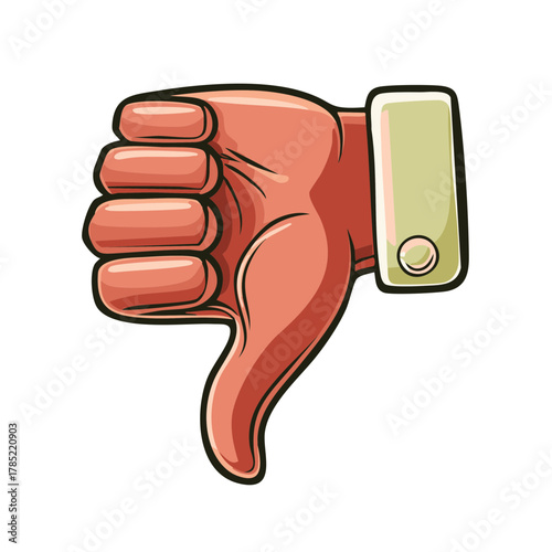 Colorful cartoon hand giving thumbs down gesture symbolizing disapproval and negativity