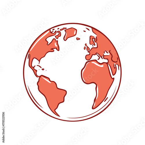 Stylized globe illustration showcasing continents in coral color with a white backdrop for design elements