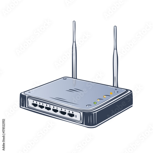 Wireless Router Vector Graphic with Antennas, Ports, and Indicator Lights