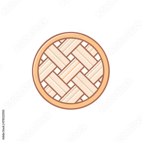 Circular bamboo steamer lid illustration.