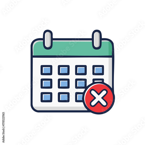 Calendar icon with a red cancel symbol, appointment cancellation illustration design