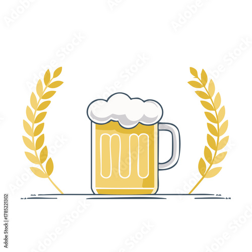 Golden Beer Mug with Foamy Head and Wheat Stalks Celebration