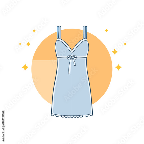 Soft blue women's slip dress nightgown with delicate bow detail illustration